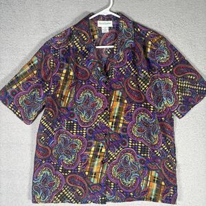 Sara‎ Stephen Button Up Shirt Women’s Size Medium Purple Paisley Psychedelic